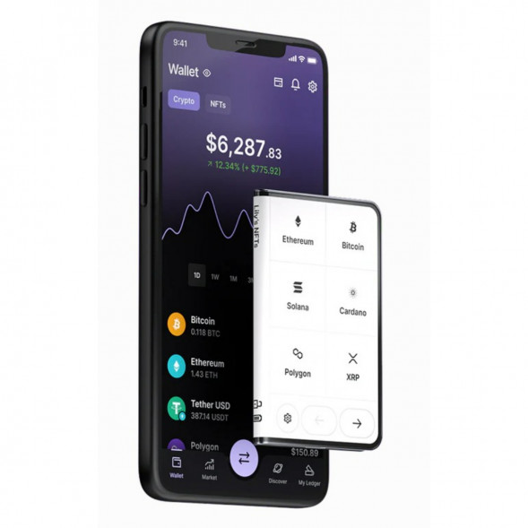 Аппаратный холодный криптокошелек Ledger Stax c чехлом Magnet Shell Black + Recovery Key в Грозном